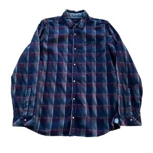 Buffalo David Bitton Long Sleeve Button Up Shirt Sz L Western Cowboy Raw Hem